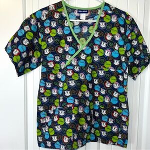 Cat Print Scrub Top Women Medium Novelty Vet Healthcare Medical Patchwork Aop